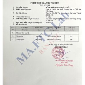 Kết quả thử nghiệm sản phẩm đông trùng hạ thảo c3